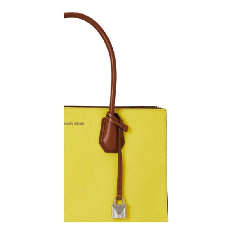 Michael Kors Luggage Series Mercer Letter LOGO Lock Accordion Bag Cow Leather Handbag Women's Bright Yellow/acorn Brown/white