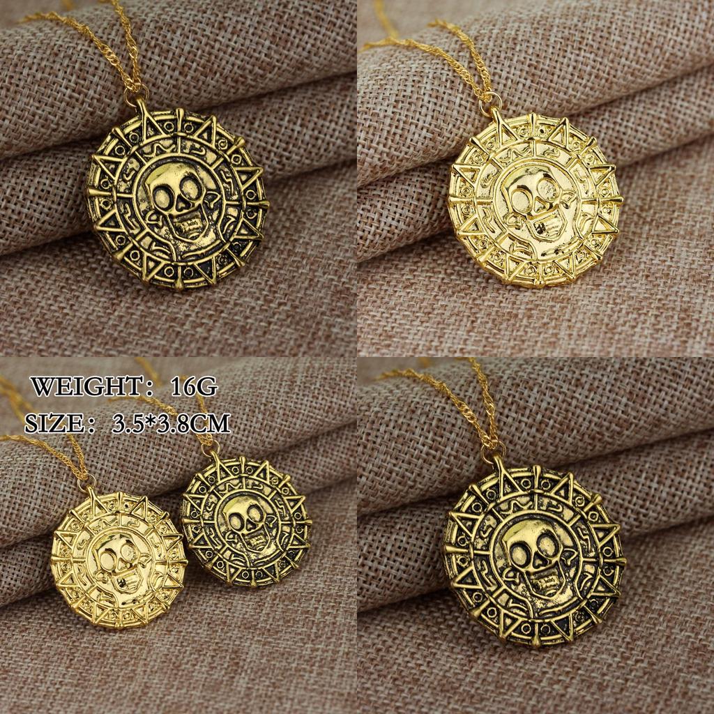 Pirates Of The Caribbean Necklace For Men With Gold Finish And Skull Charm Suitable For Gifts