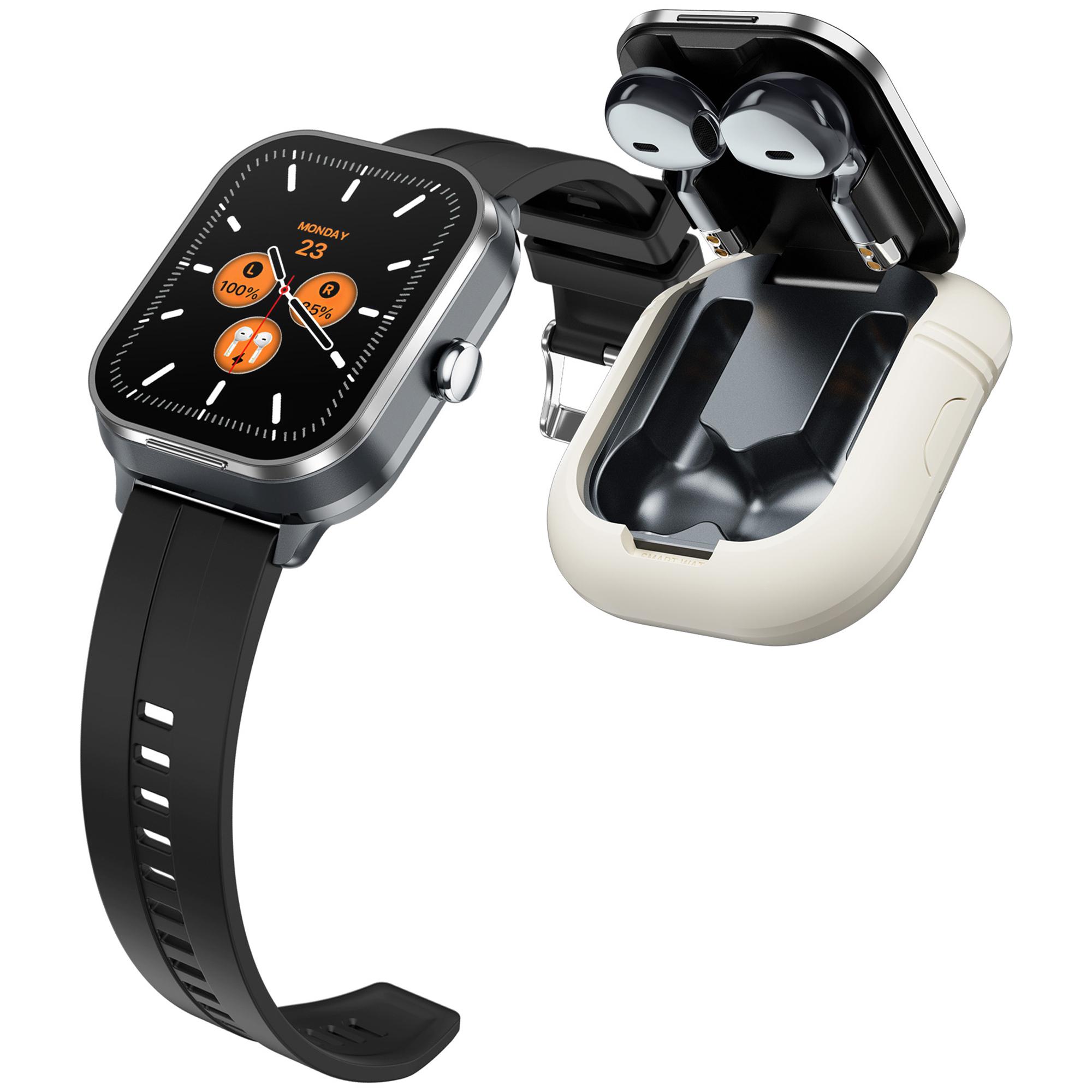 

D8 Pro 2-in-1 Bluetooth-compatible TWS Earphone Smart Watch Health Monitoring Bluetooth-compatible Calling Sports Watch, Silicone Strap Silver