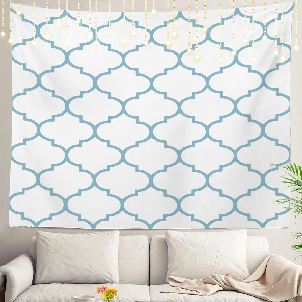 Blue Abstract Stripes Wall Tapestry,Modern Wall Hanging Large Tapestry Decoration Polyester Fiber White Hem Around for Dorm Room