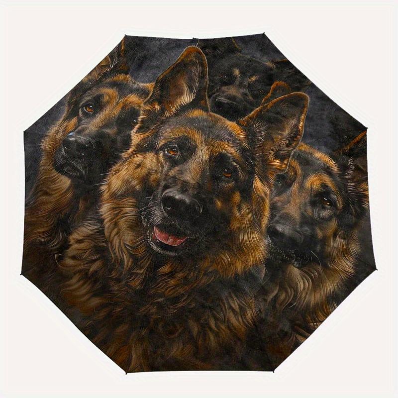 German Shepherd, Portrait Automatic folding umbrella simple eight rib design, bright color pattern, durable iron frame, ideal for travel an