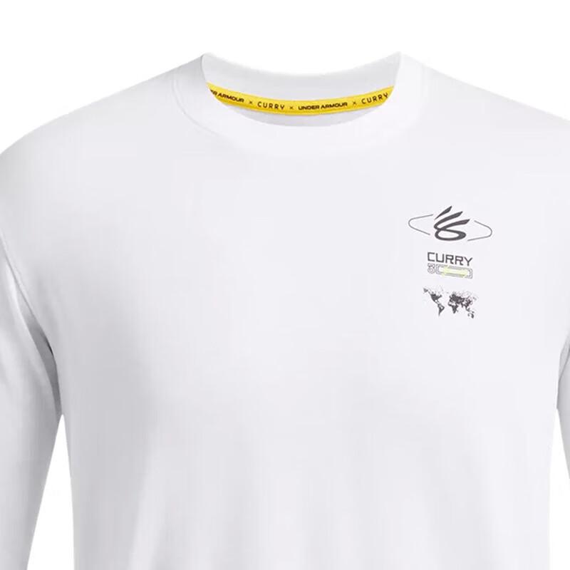 Under Armour Curry Letter Pattern Sports Crew Neck Pullover Long Sleeve T-Shirt Men Tops White 1387109-100