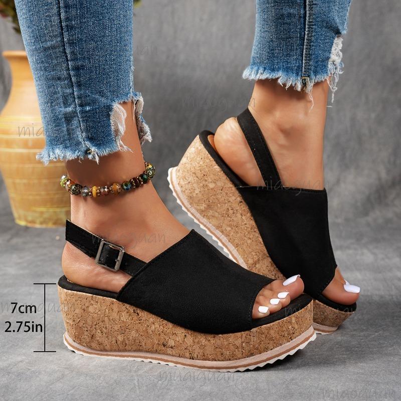 Leopard Wedges Sandals Women's Platform Shoes Summer Slippers 2025 Beach Walking Ankle Strap Pumps Zapatos De Mujer