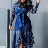 New European And American Women'S Clothing Wish Lace Hollow Long-Sleeved Stand-Up Collar Strap 5-Color Irregular Dress