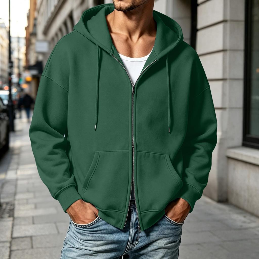 Herren Kapuzenpullover mit doppeltem Reißverschluss Lässiger Sport Kapuzenpullover