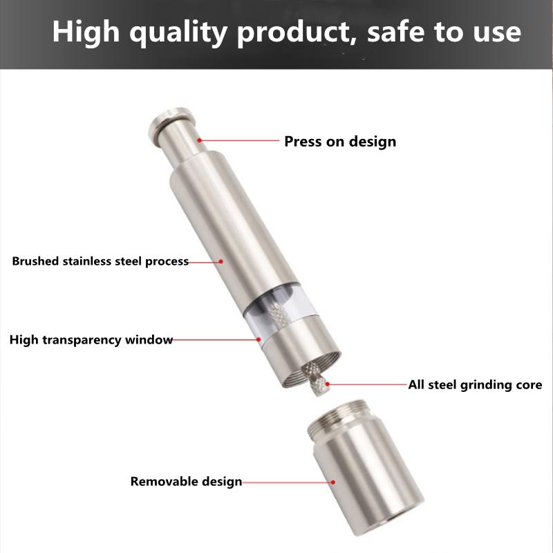 Manual Press Type Pepper Grinder Sets Stainless Steel Home Sea Salt Black Pepper Mill Finger Grinding Spice Crude Salt Grinder