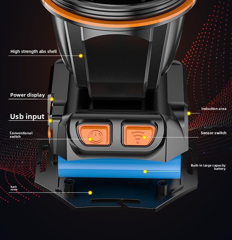 Outdoor Long Range, Strong Light Power, Ultra Bright Fishing Head Night Fishing Wearable Headlight Lithium Induction Flashlig