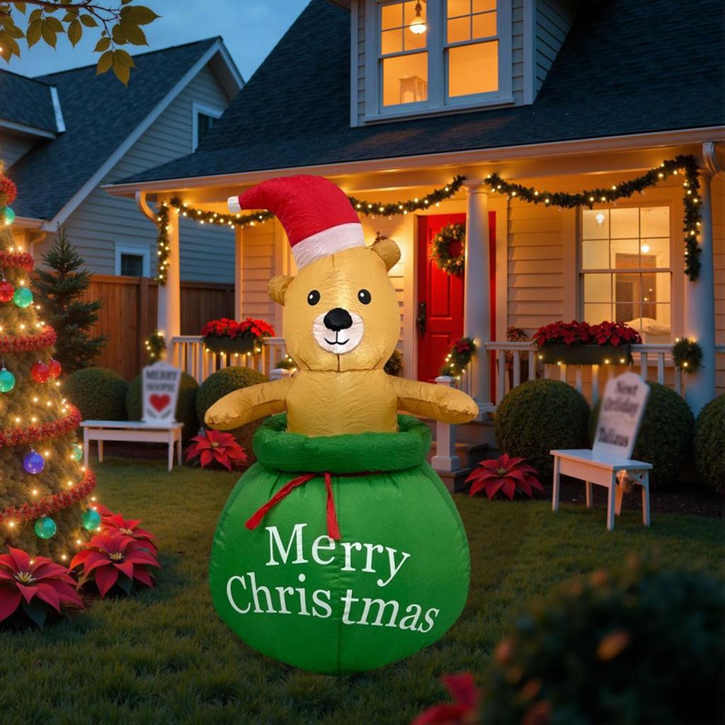 Christmas Inflatable Decorations Xmas Bear Candy Bag Design Lighted Holiday Display for Festival