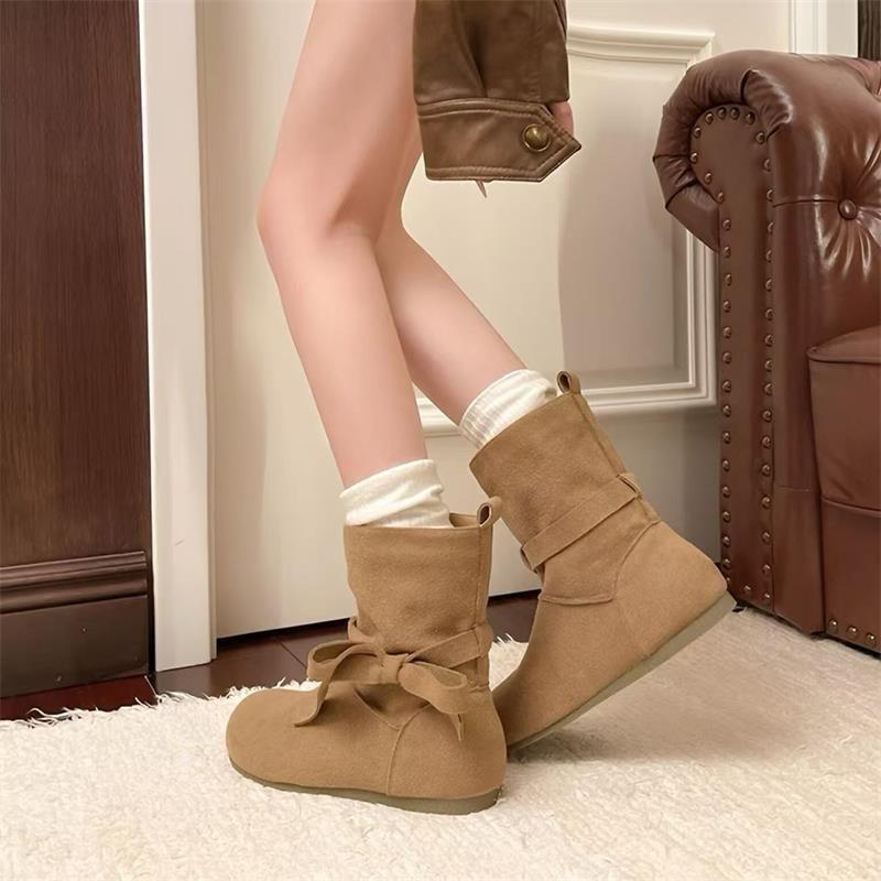 Bow Shu retro strap short boots new autumn suitable brown short boots fashion boots