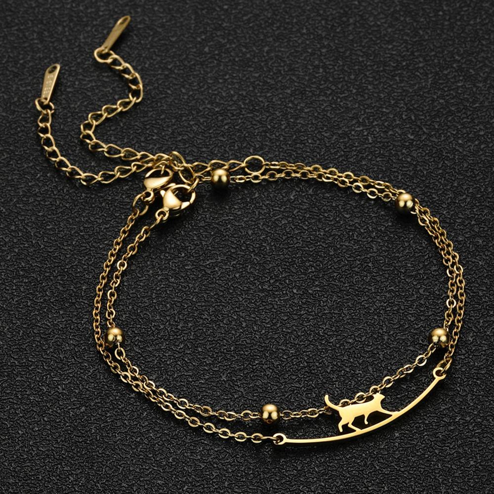Cazador Stainless Steel Walking Cat Box Chain Bracelet for Women Animal Kitten Wax Rope Bracelet Jewelry Mother's Day Gift