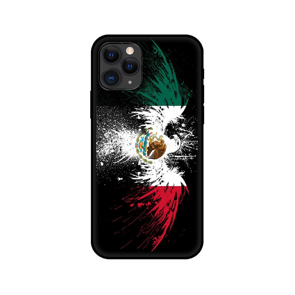 Black Tpu Case for Iphone 5 5s Se 2020 6 6s 7 8 Plus X 10 XR XS 11 12 Mini Pro MAX Back Cover Mexico Flag Emblem
