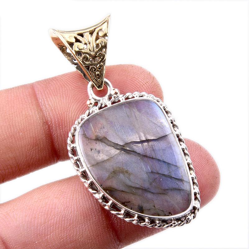 

Natural Labradorite Gemstone 925 Solid Sterling Silver Gift Pendant 1.75 b3y27