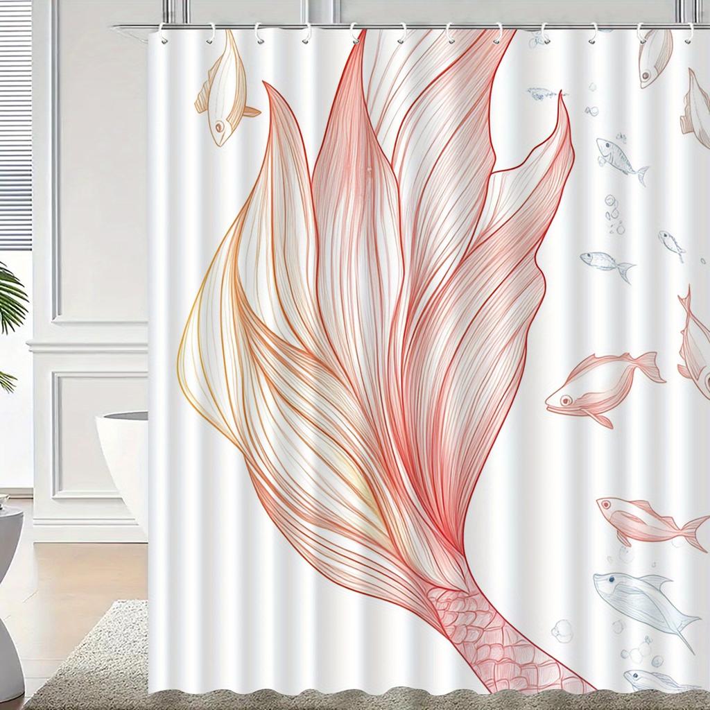 Mermaid Tail & Fish Pattern Shower Curtain - Artistic Design, Waterproof Polyester,All-Season Use, Bathroom Decor