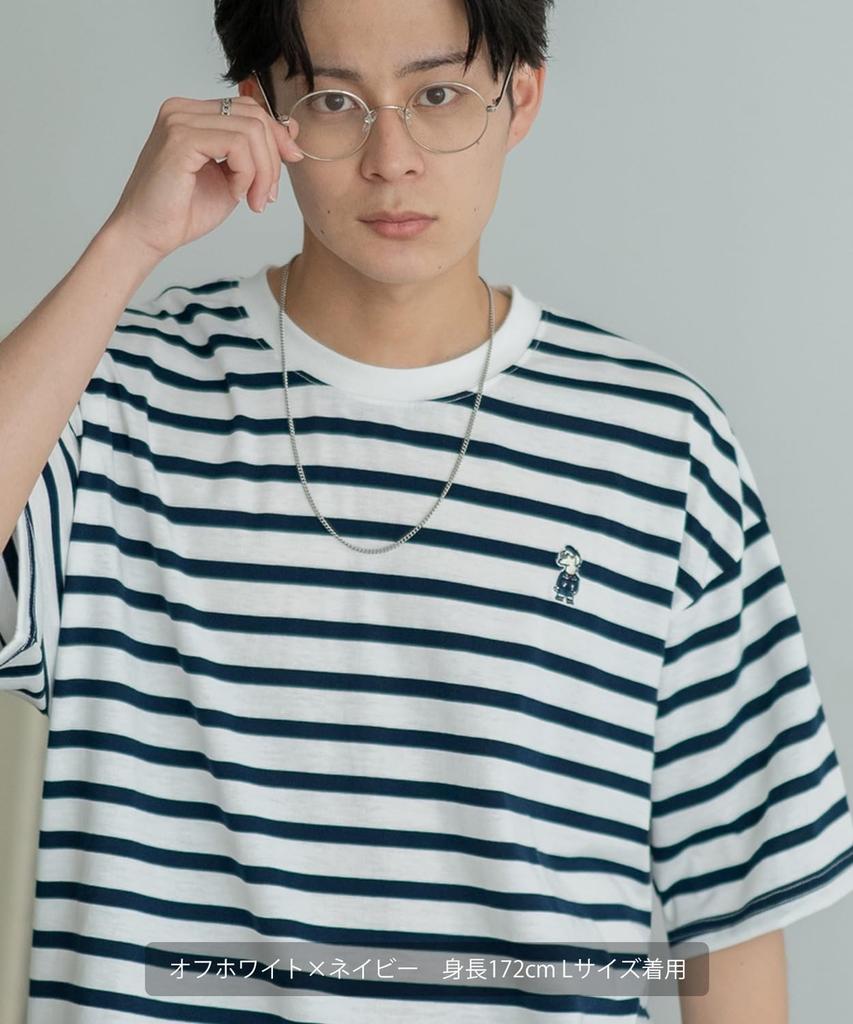 IMPROMES Casual SIDEWAYSTANCE Embroidered Downer Dog Border Short Sleeve T-Shirt, Men's, Off-White X Navy