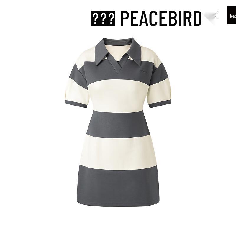 

PEACEBIRD Women s Striped Knit Polo V-Neck Mini Dress M