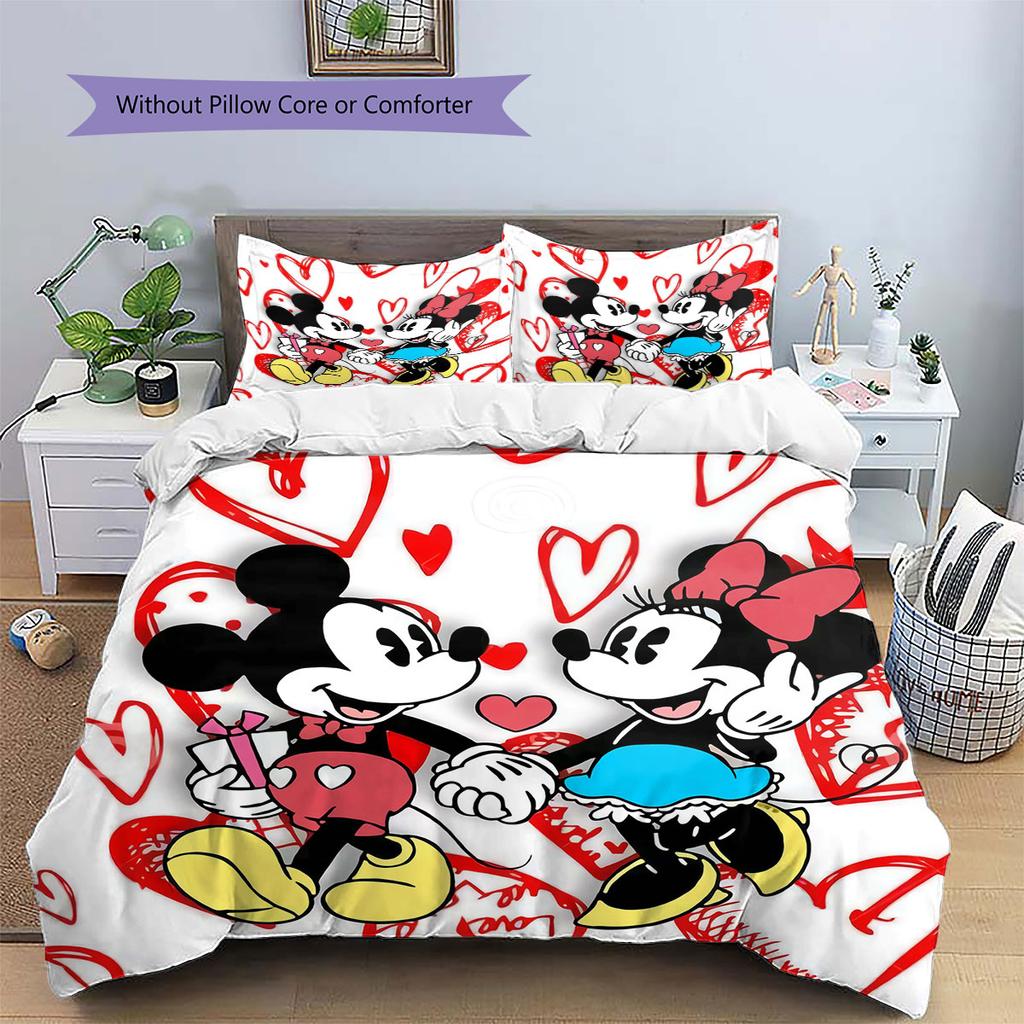Sweet and Heart-themed Mickey & Minnie Couple Patterns – The Perfect Choice for Decorating A Child's Bedroom. Warm Bedding Set.