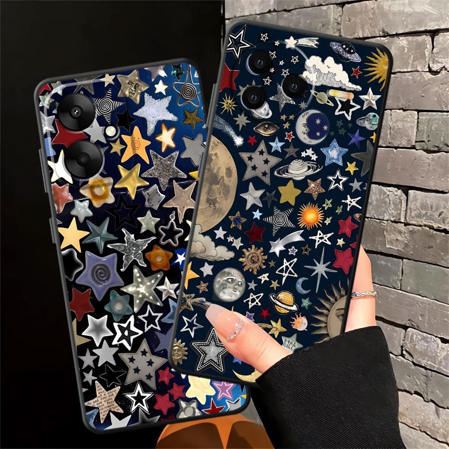 Star Moon Pattern Case for Xiaomi Redmi 9 10 12C A1 A2 Plus A4 13C A3 K40 K80 Pro 14C A5 Black Soft Phone Cover