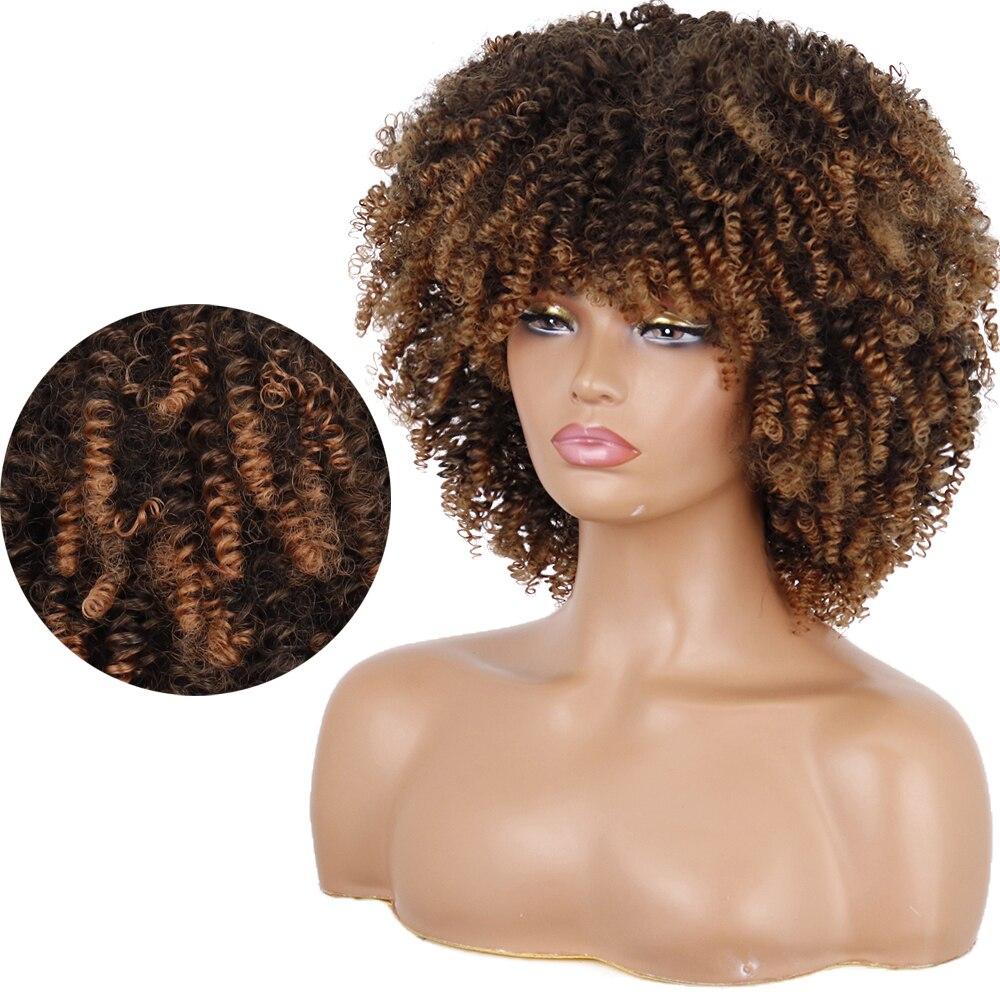 LISI HAIR Synthetic Omber Short Curly Wigs With Bangs For Black Women African High Temperature Fiber Cosplay Daily Hair