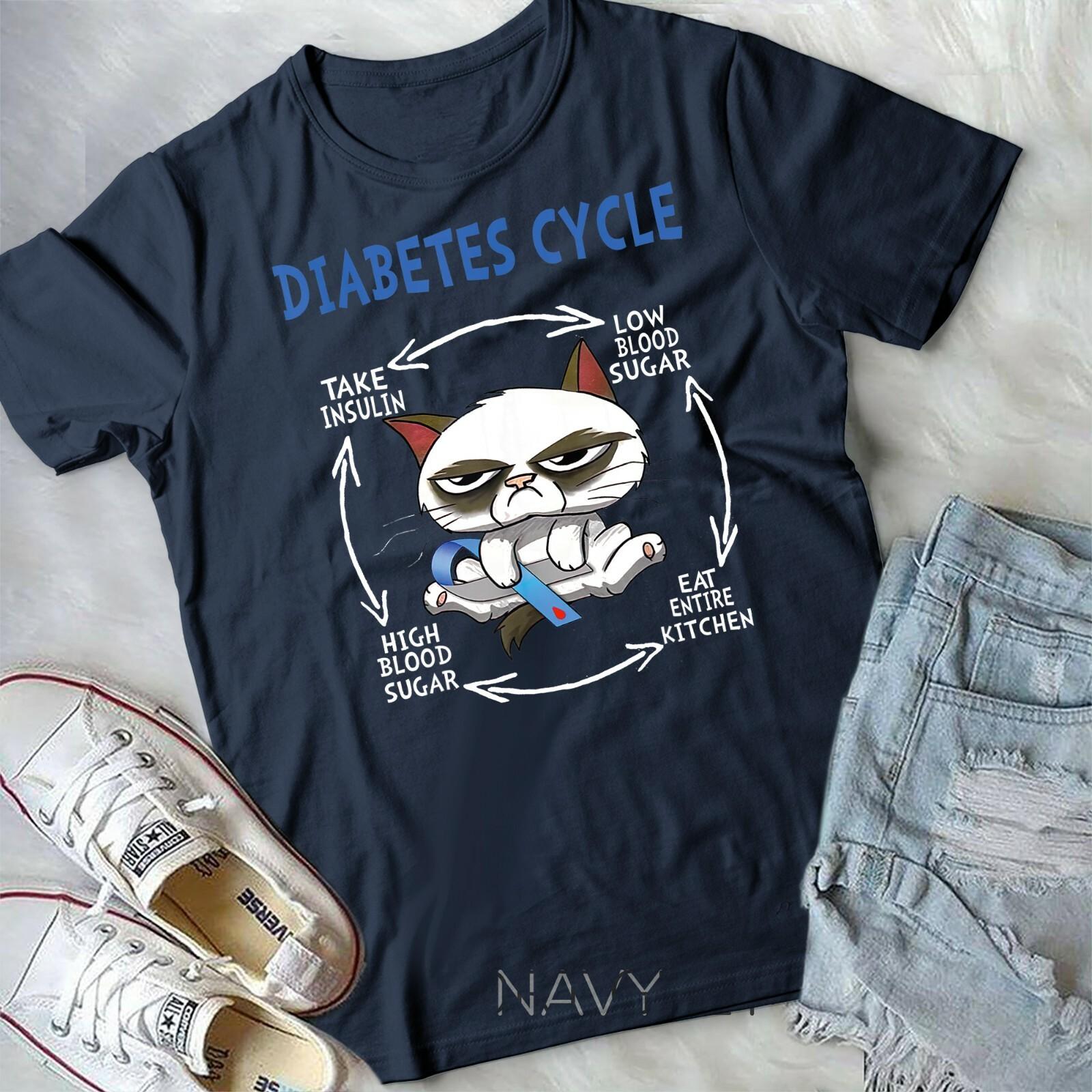 Diabetes Cycle Diabetes Awareness Funny Cat Outfits T-shirt Unisex T-shirt XXXXL
