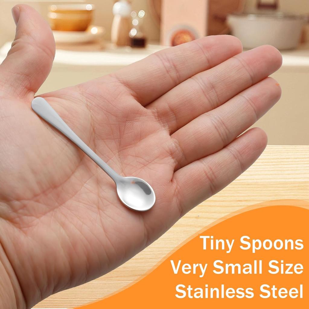 2.87" Tiny Mini Spoons 10pcs, Super Small Stainless Steel Spoons for Spices Jars, Salt, Sugar – Cute Little Serving Spoons for Tiny Jars (10,