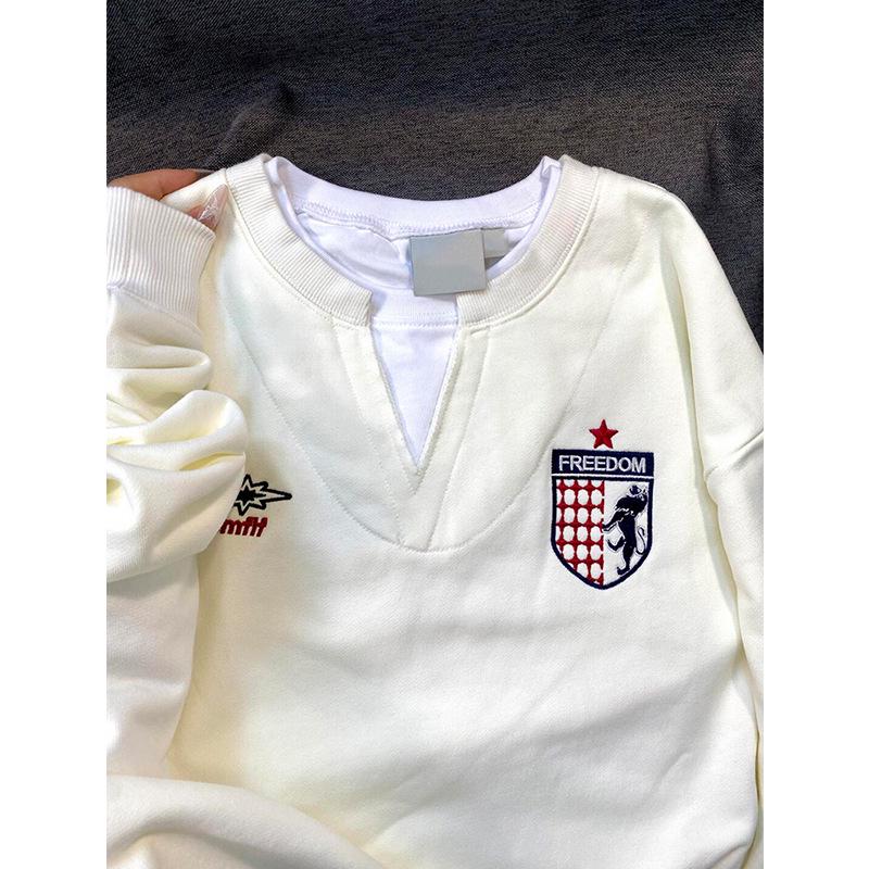 Women s 2025 American-Style Embroidered Collar Patchwork Sweatshirt L 95-114 lbs 3570₽