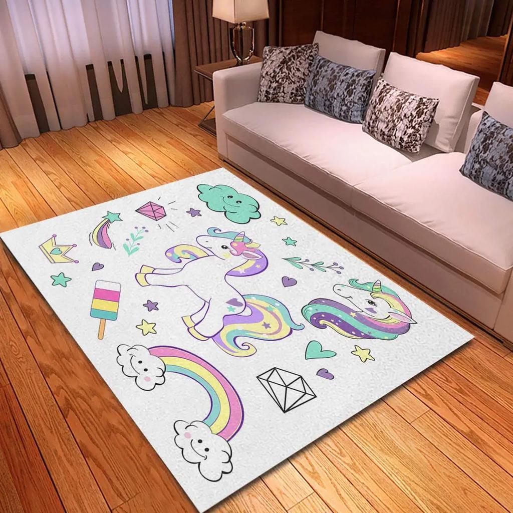 Cartoon Niedliches Einhorn Bereichsteppich Rosa Rose Glänzender Teppich Fantasie Tier Fußmatte Regenbogen Matten Wohnzimmer Kinderzimmer Türvorleger
