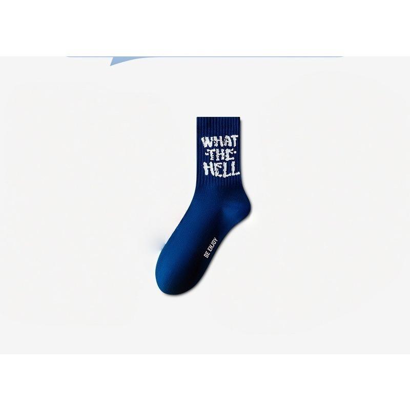 

Men s Mid-Calf Socks, Cotton Socks for Men, Breathable and Sweat-Wicking Men s Long Socks, Trendy Lettered Sports Socks 1 pair темно-синий