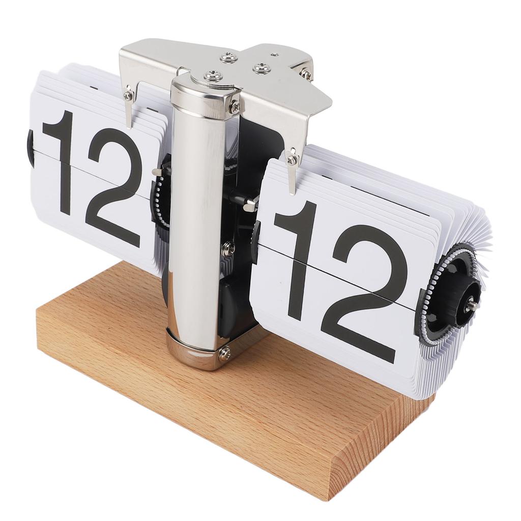 Retro Digitale Klappuhr Flip Schreibtischuhr Mechanisch Batteriebetrieben Heim Büro Dekor 24 Stunden Holzsockel Weiß
