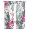 Tropical Plant Green Cactus Pink Flower Sheer Curtains for Living Room Tulle for Windows Voile Yarn Short Bedroom Curtains