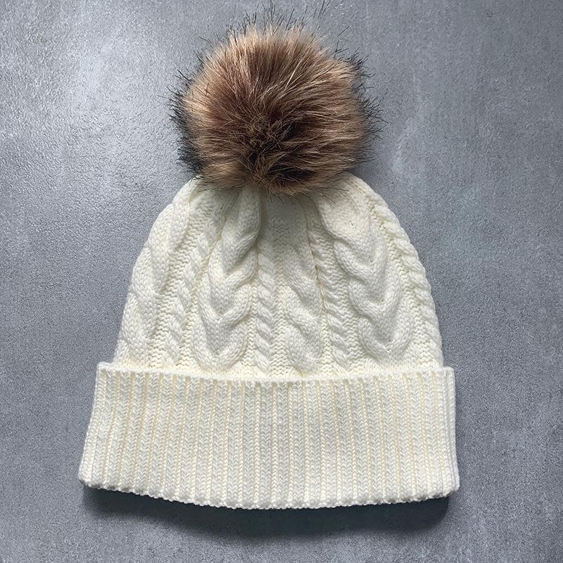 Knitted Twisted Hairball Hat Women's Outdoor Winter New Acrylic Flanged Wool Hat Warm Hat