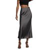 Women Midi Skirt Mid-rise A-Line Solid Color Fishtail Skirt Smooth Fabric Office Lady Skirt