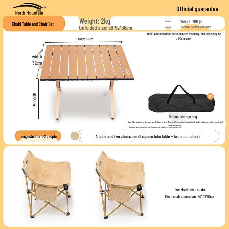 Reinforced Outdoor Folding Table and Chair Set with Roll-up Table