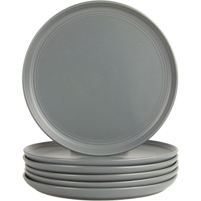 

Double Line 10.5 Dinner Plate, Set of 6, Matte Gray &Dinner Plate