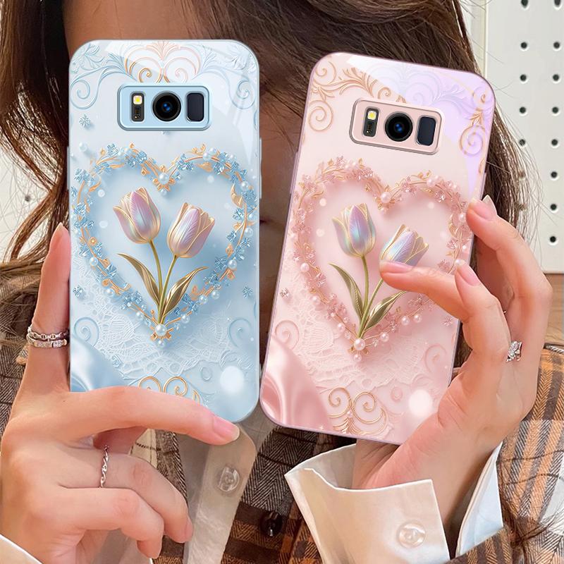 Love's Pink Purple Tulip For Samsung S25 S25 Edge S25Ultra S8 9 S10 20 U Ltra S21 Pro 22 Plus S23 FE S24 Ultra Glass Phone Case