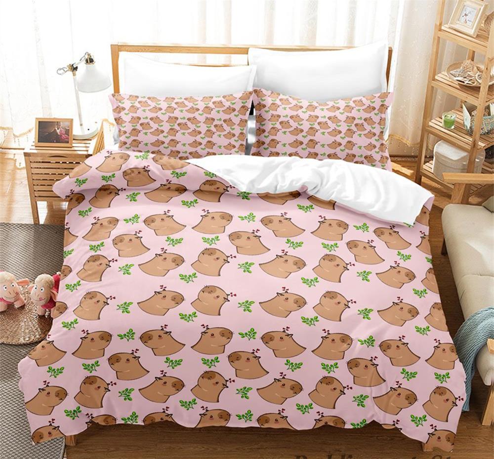 2023 Kawaii Capybaras Bedding Set Single Twin Full Queen King Size Bed Set Aldult Kid Bedroom Duvetcover Sets 3D Bed Cover Set