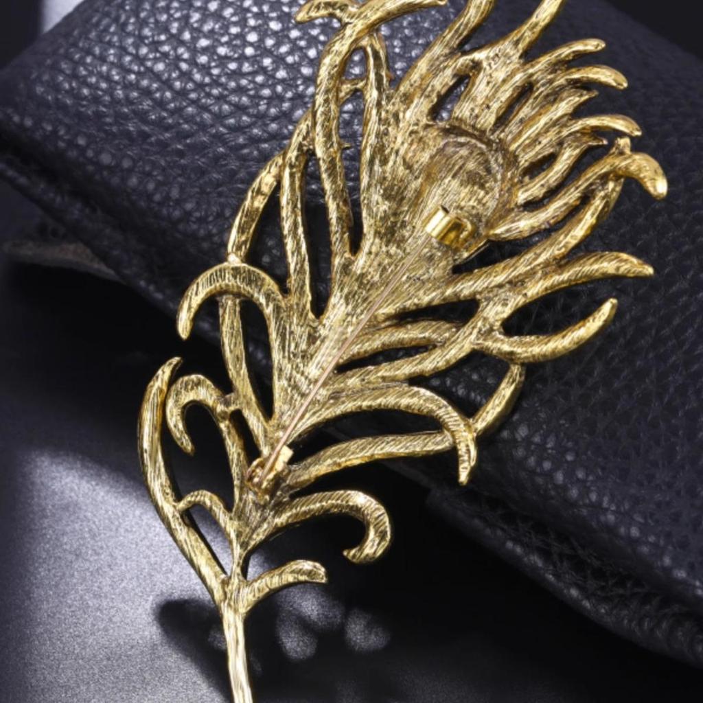 Blue Crystal Peacock Feather Brooch: Elegant Retro Women's Coat Accessory