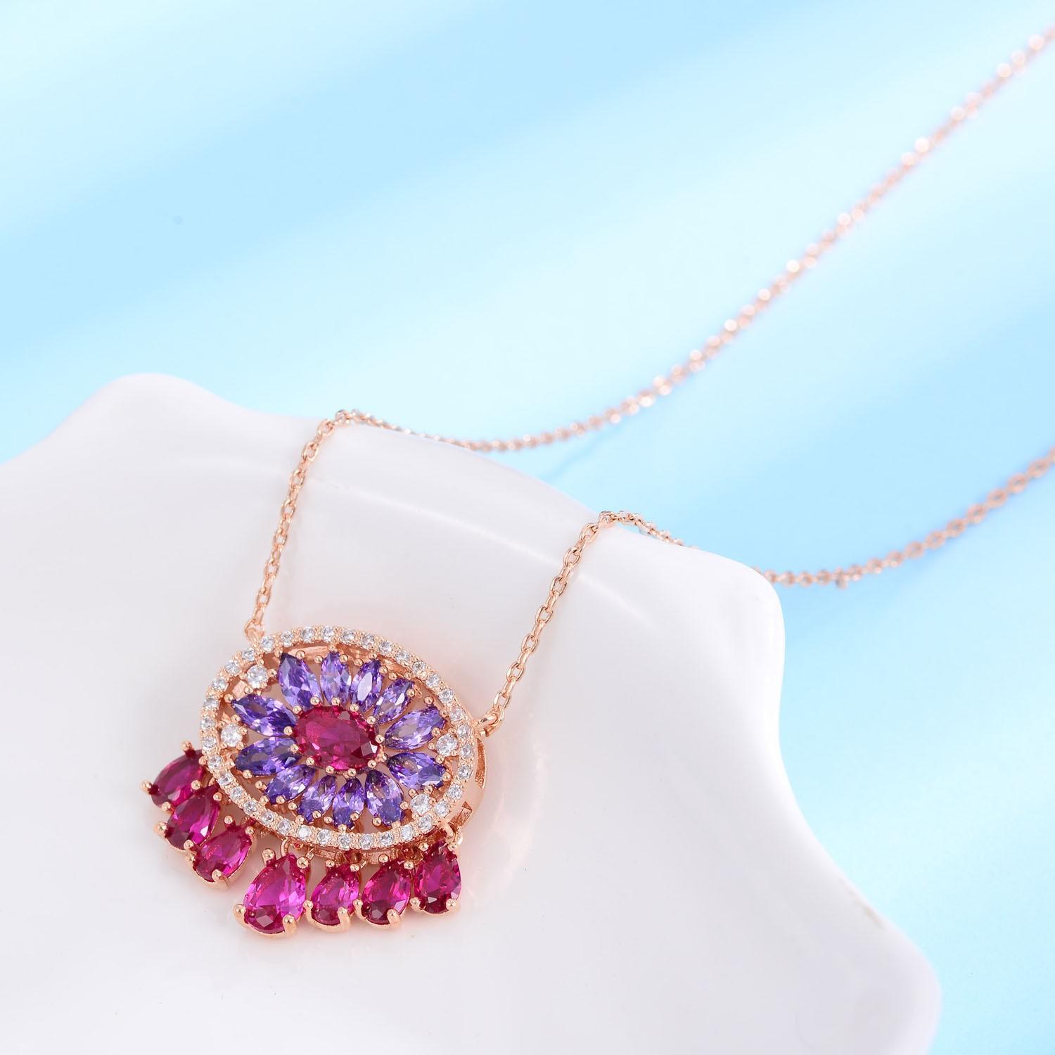 

Light luxury exquisite temperament dream catcher colored water drop zircon necklace earrings rose gold plated women s jewelry spot