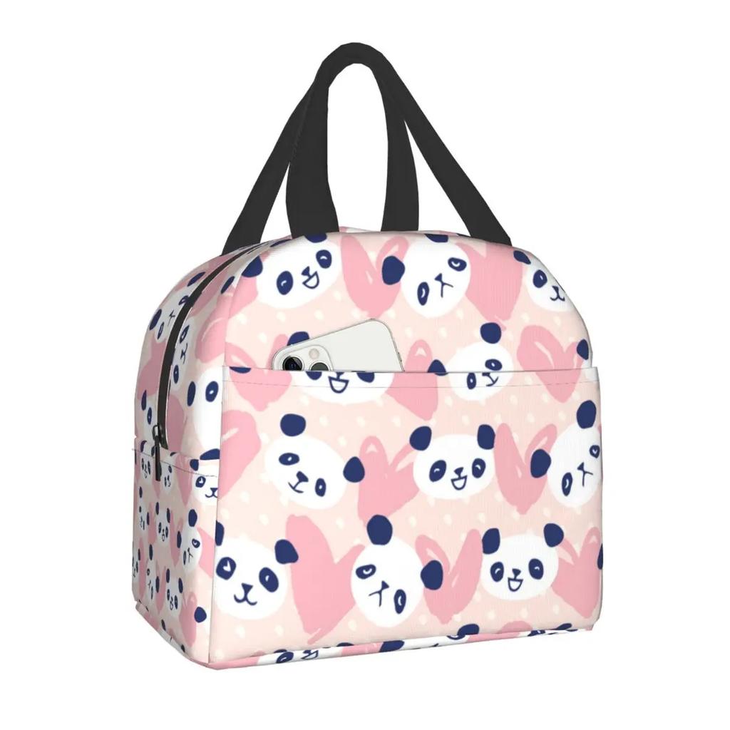 Panda Bear Insulated Lunch Bag for Camping Travel Portable Thermal Cooler Lunch Box Women Kids Work Picnic Food Storage Bags