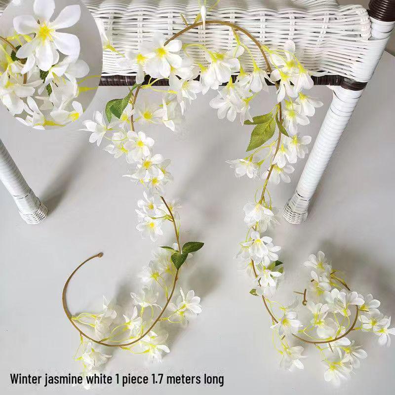 Artificial Cherry Blossom Vines for Air Conditioner Pipe Decoration - Green Plant & Flower Decor