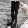Cowhide Thick-soled Small Medium-length Boots Elastic Knight Boots Women's Autumn and Winter Leather High Boots