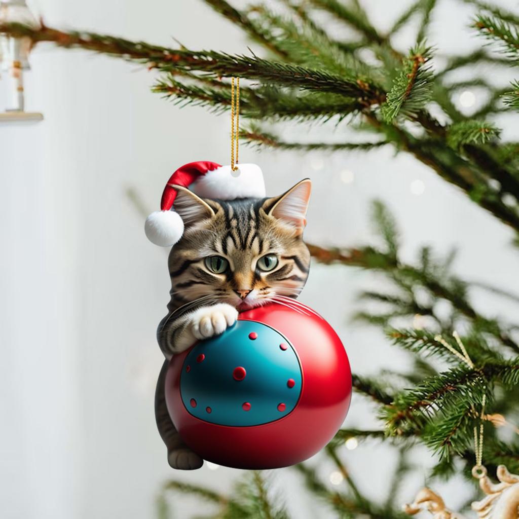 2D Acrylic Funny Cat Christmas Ornament Modern Home Decoration Car Pendant Hanging Tree Ornament 2025