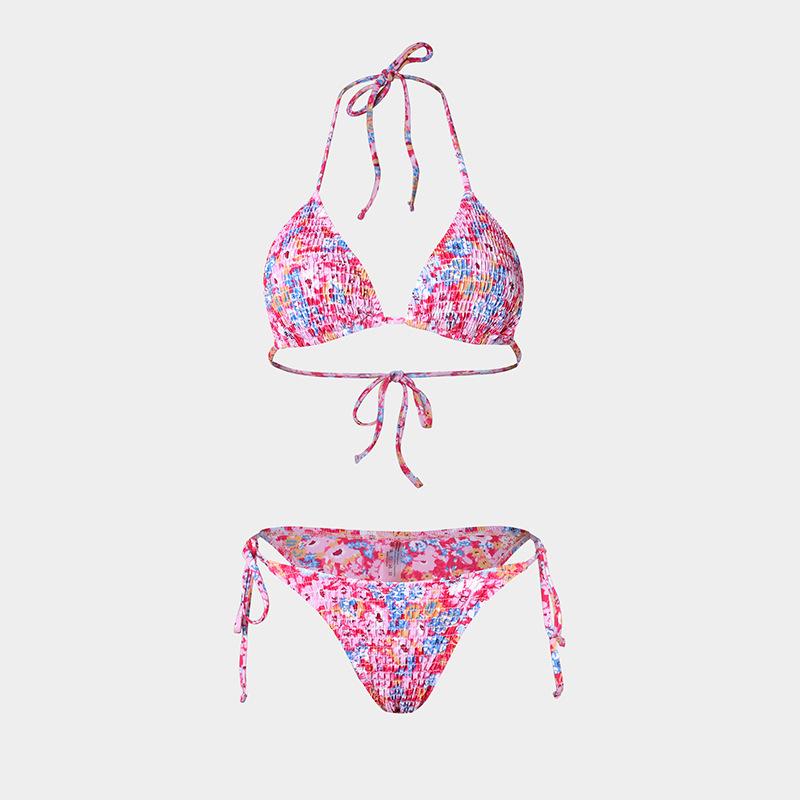 TS JYL-BK045 Mesh Skirt Three-Piece Bikini, Print Triangle Slim Swimwear For Vacation