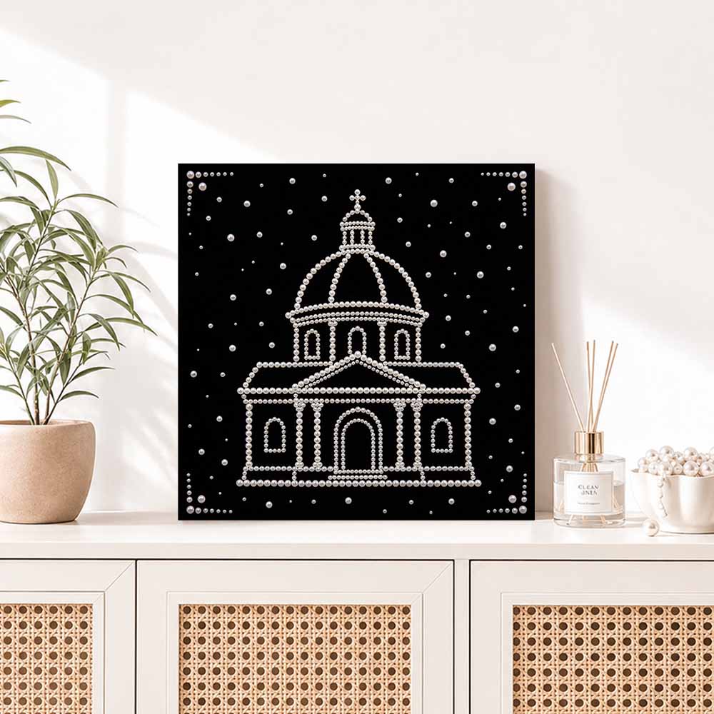 DIY Pearl Diamond Painting Set with Frame Church Building 3D Pearl Beads. Home Wall Decor
