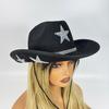 Felt Hat Sparkling Star Decor Wide Brim Western Cowboy Kids Hat Lightweight Fabric Party Festival Outdoor Hair Accessory