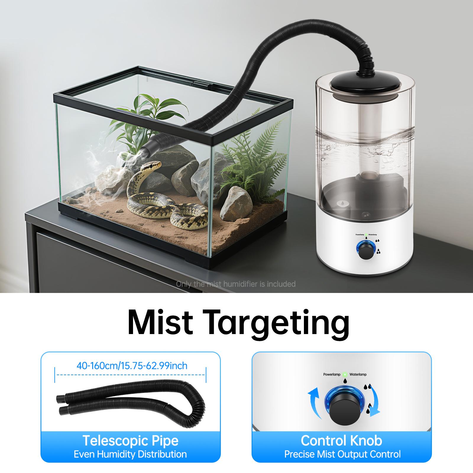 

Pet Humidifier,Reptile Terrariums Fogger,Vivarium Mister 3 Spray Levels Quiet Running Adjustable Hose US Standard for Reptiles United States