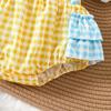Baby Girl Cute Duck Patch Embroidered Plaid Romper - 1st Birthday Crawling Suit