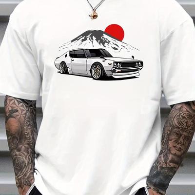 Japanese Car & Mount Fuji T-Shirt,Soft Breathable & Fade-Resistant, Classic Fit for Daily Casual Wear
