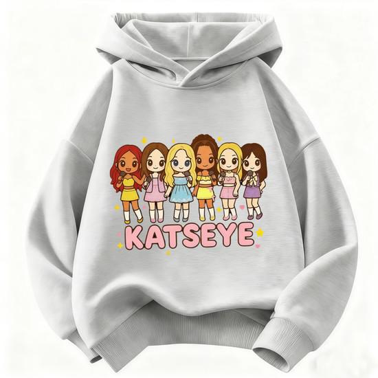 Felpa con Cappuccio Personaggio Cartone Animato KATSEYE per Bambini Felpa con Cappuccio a Manica Lunga per Ragazze Maglione con Grafica di Gruppo Top Casual Street per Bambini