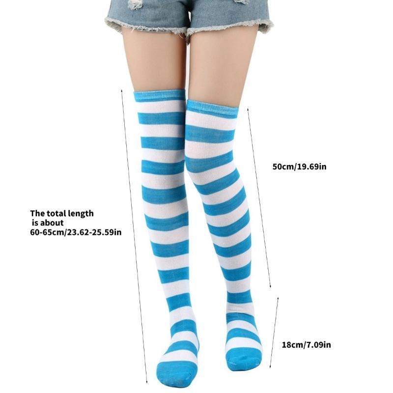 Regenbogen Oberschenkelhohe Socken Bunte Streifen Über das Knie Socken Strumpfwaren Halloween Cosplay Kostüm Zubehör Damen Herren Kind