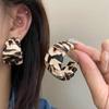 Silver Needle Artificial Leather Leopard Print C-Shaped Earrings Are Fashionable Versatile Retro Earrings with A High-End Feel
